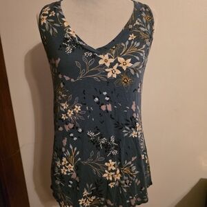 Sleeveless Floral V-Neck Tank Top - Teal Green